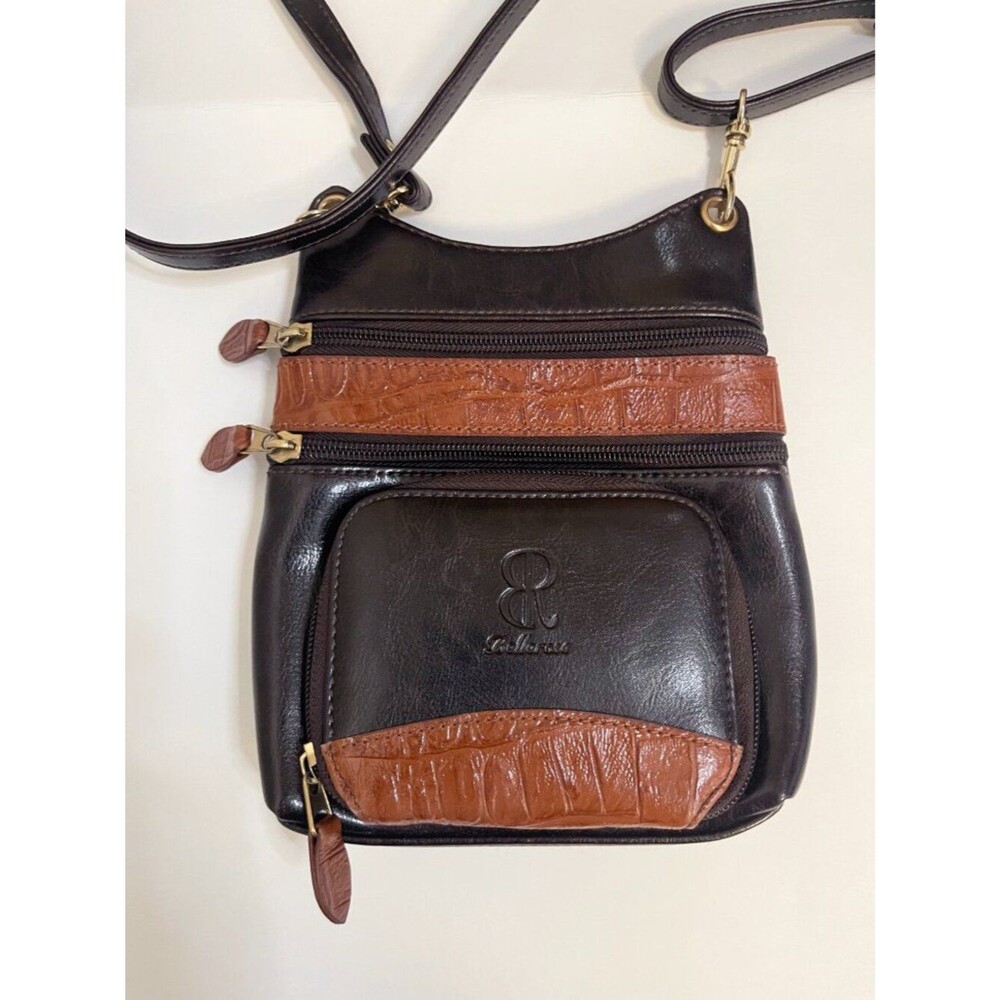Vintage Bellarose Crossbody Purse Black Brown Faux Croc Organizer Bag Y2K - Picture 6 of 10